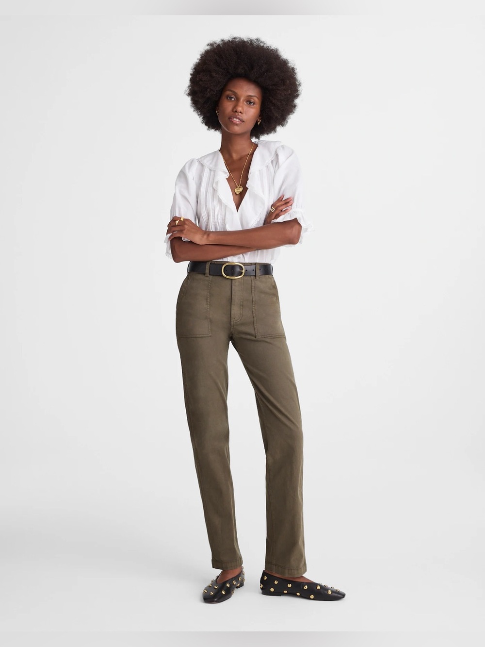 Madewell The Straight Utility Pant Olive Green Size 26 NWT